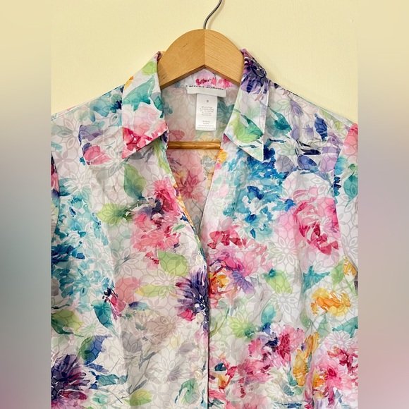 Alfred Dunner Button Up Shirt Small Multi‎ Pastel Floral Cottagecore Y2K Summer - Picture 12 of 17